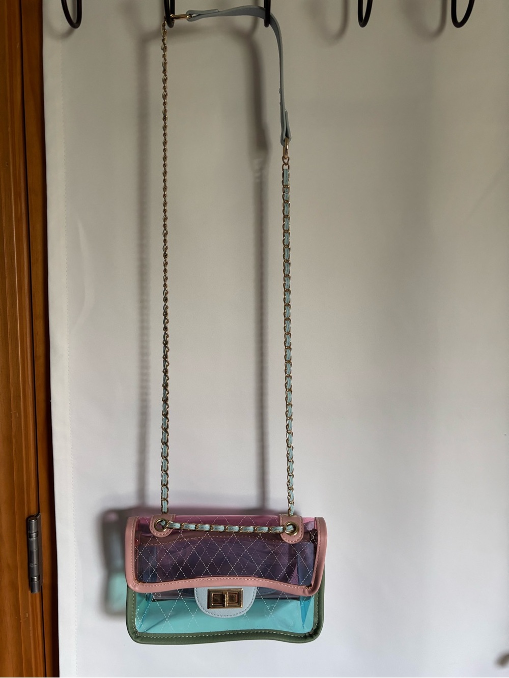 Clear Multicolor Chain Shoulder Bag - Pink Trim - Picture 4 of 4